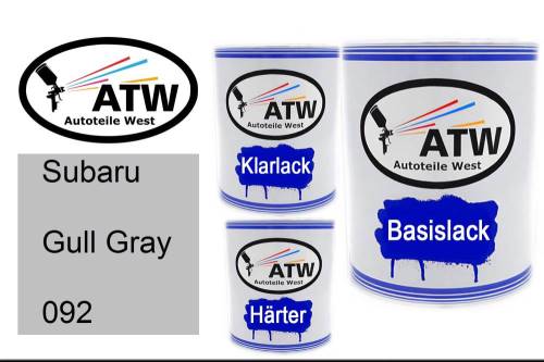 Subaru, Gull Gray, 092: 1L Lackdose + 1L Klarlack + 500ml Härter - Set, von ATW Autoteile West.
